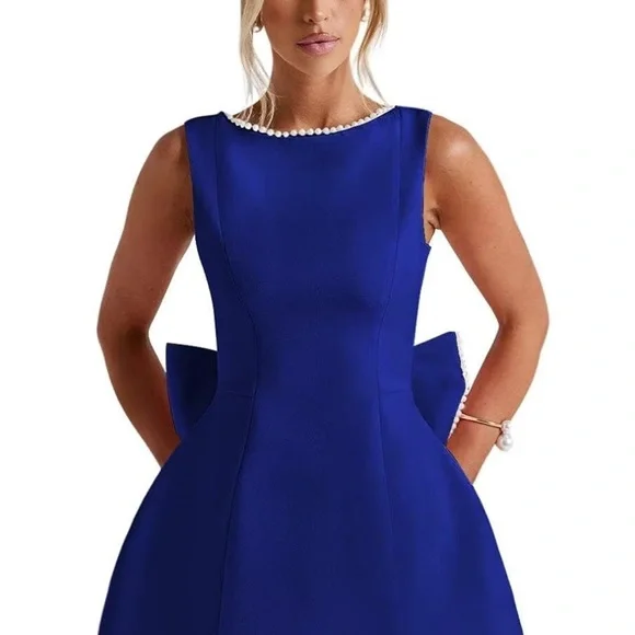Blue A-Line Sleeveless Mini Dress for Weddings - Picture 1 of 4